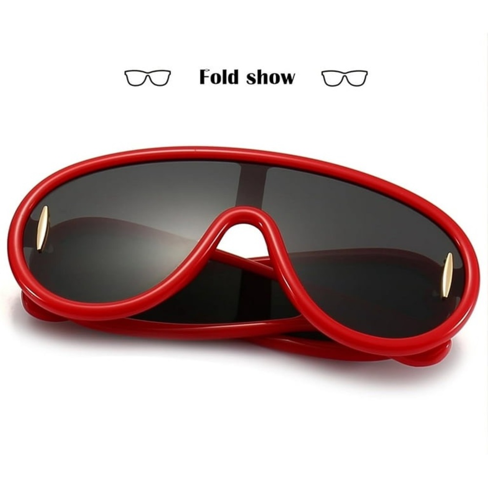 Retro Red Oval Mirror Oversized Wave Aviator Leowe Sun Glasses Wave Mask Sunnies - Picture 1 of 3